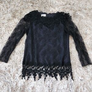 Patra Vintage‎ Long Sleeve Floral Lace Blouse Black Size 9/10